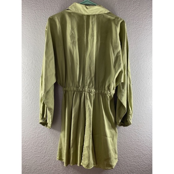 Zara Army Green Button Waist Tie Collared Mini Dress - Picture 7 of 11
